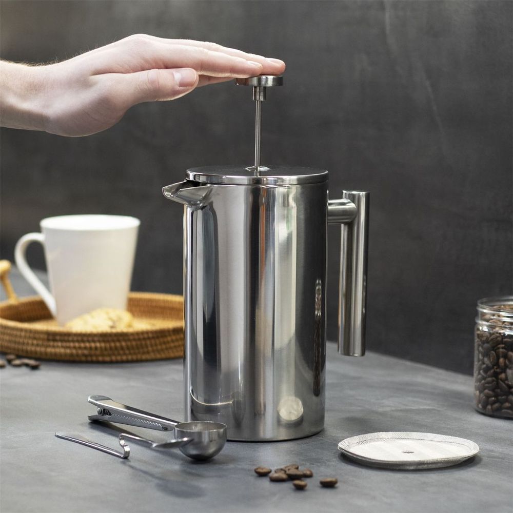 French Press Cafetiere Steel Coffee Maker FREE Filters & Spoons 1000ml | M&W