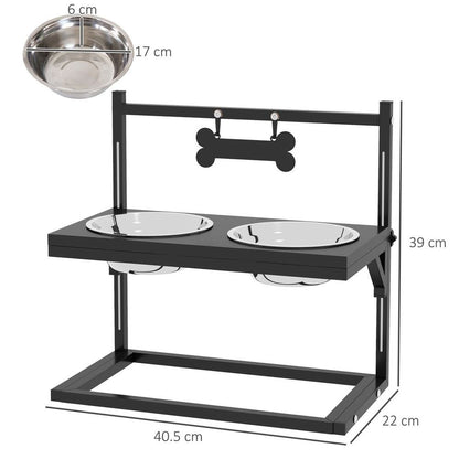 PawHut Raised Dog Bowl w/ Adjustable Height Stand for Small Medium Large Dogs