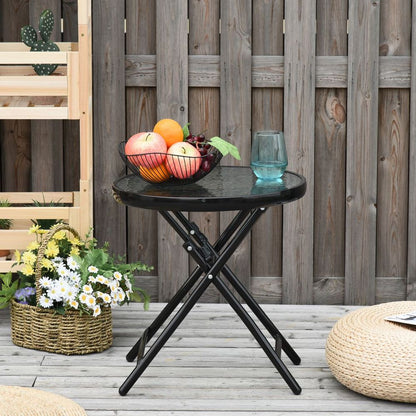 Folding Garden Table Round Foldable Table with Safety Buckle Black