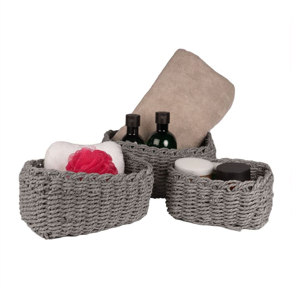 Woven Rope Storage Baskets - Set of 3 Grey | M&W