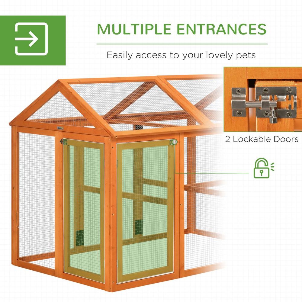 PawHut Chicken Run, Wooden Chicken Coop w/ Combinable Design - Orange