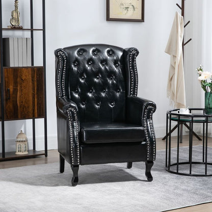 Chesterfield-style Wing Back Armchair Tufted Accent Chair Black