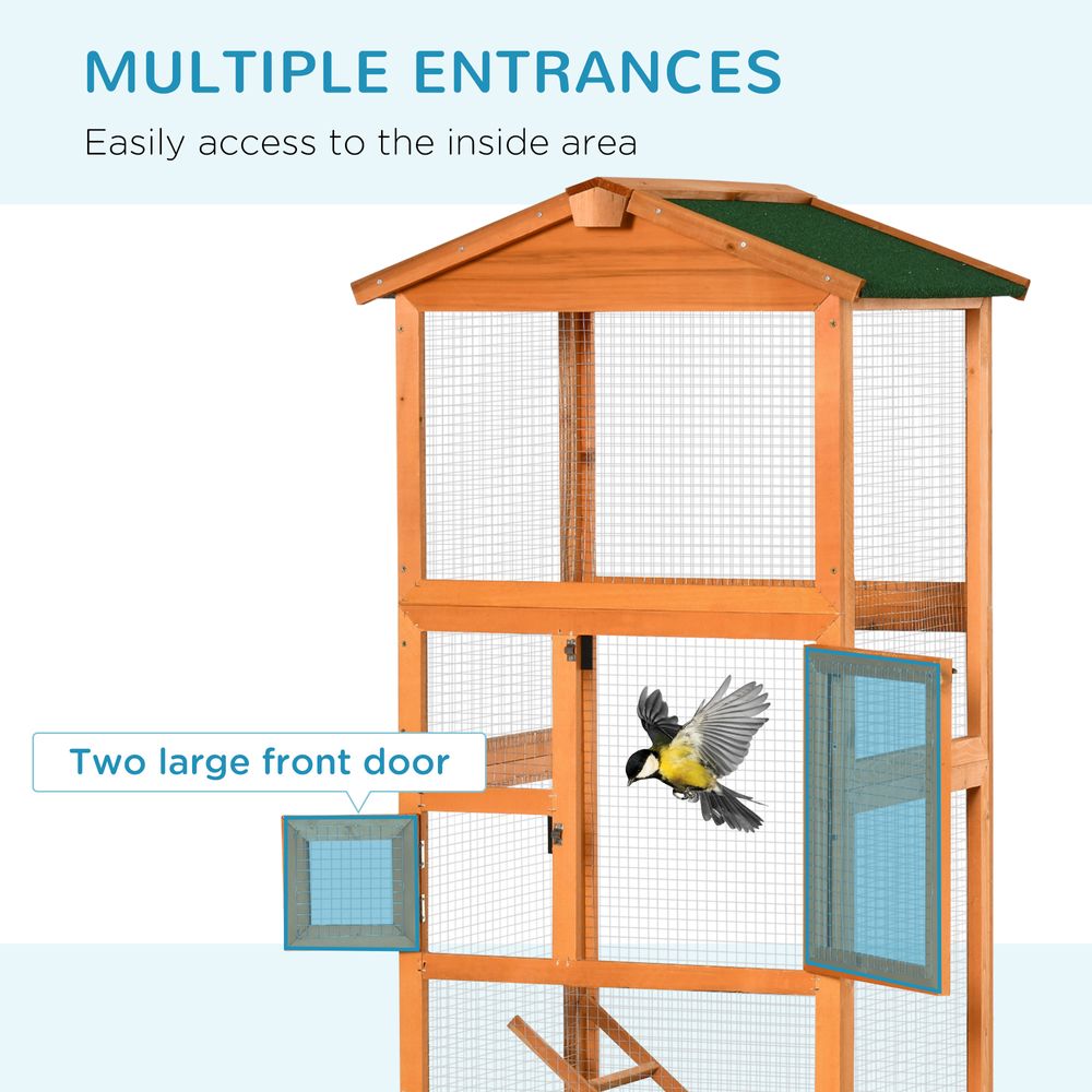 Wooden Bird Cage Outdoor Aviary for Finches w/ Removable Tray - Orange Pawhut