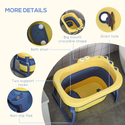 Foldable Baby Bathtub for Newborns Infants Toddlers w/ Stool - Yellow