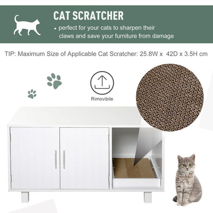 Cat Litter Box Enclosure & House w/ Nightstand/End Table Design, White Pawhut