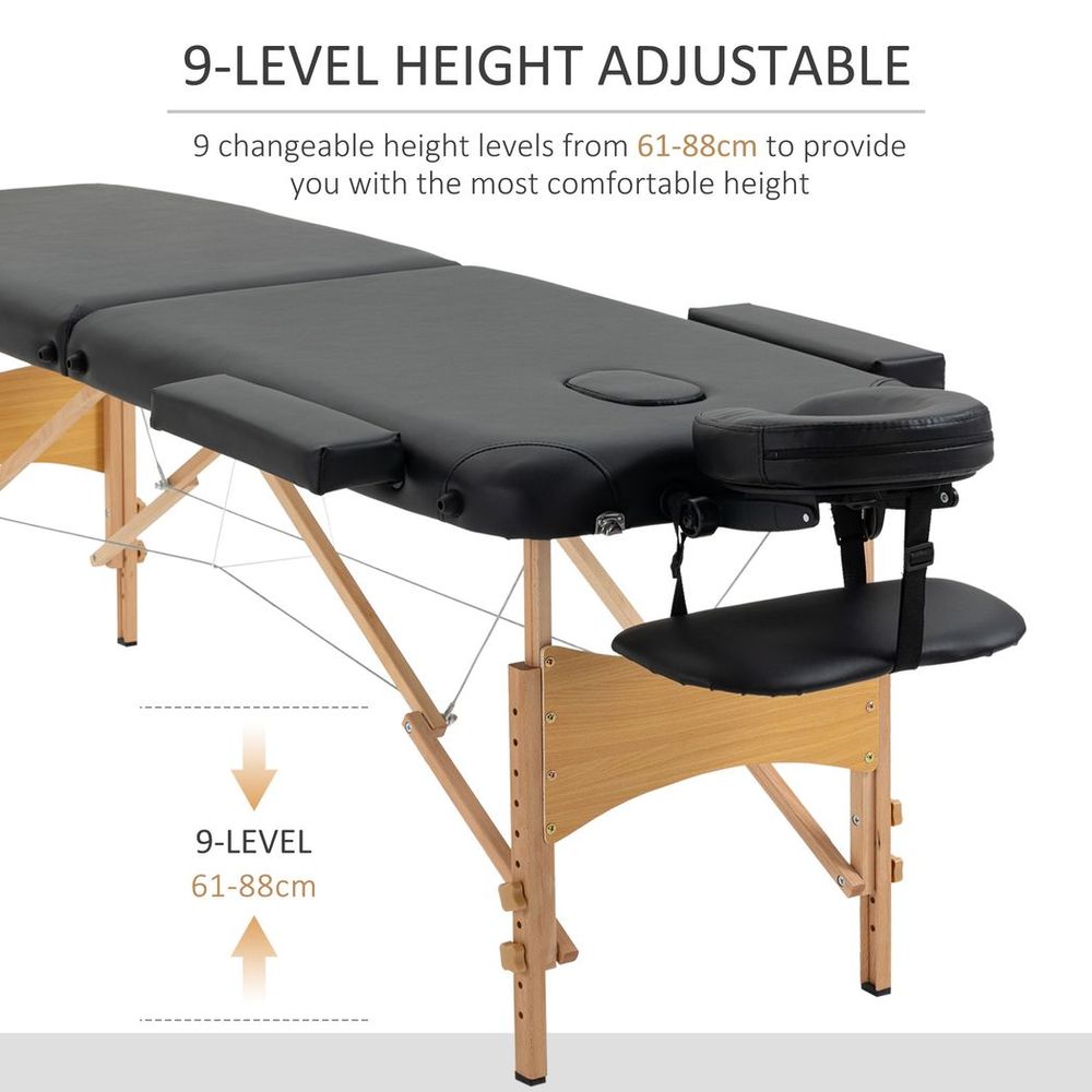 Portable Massage Bed Folding Spa Beauty Massage Table with 2 Sections Black