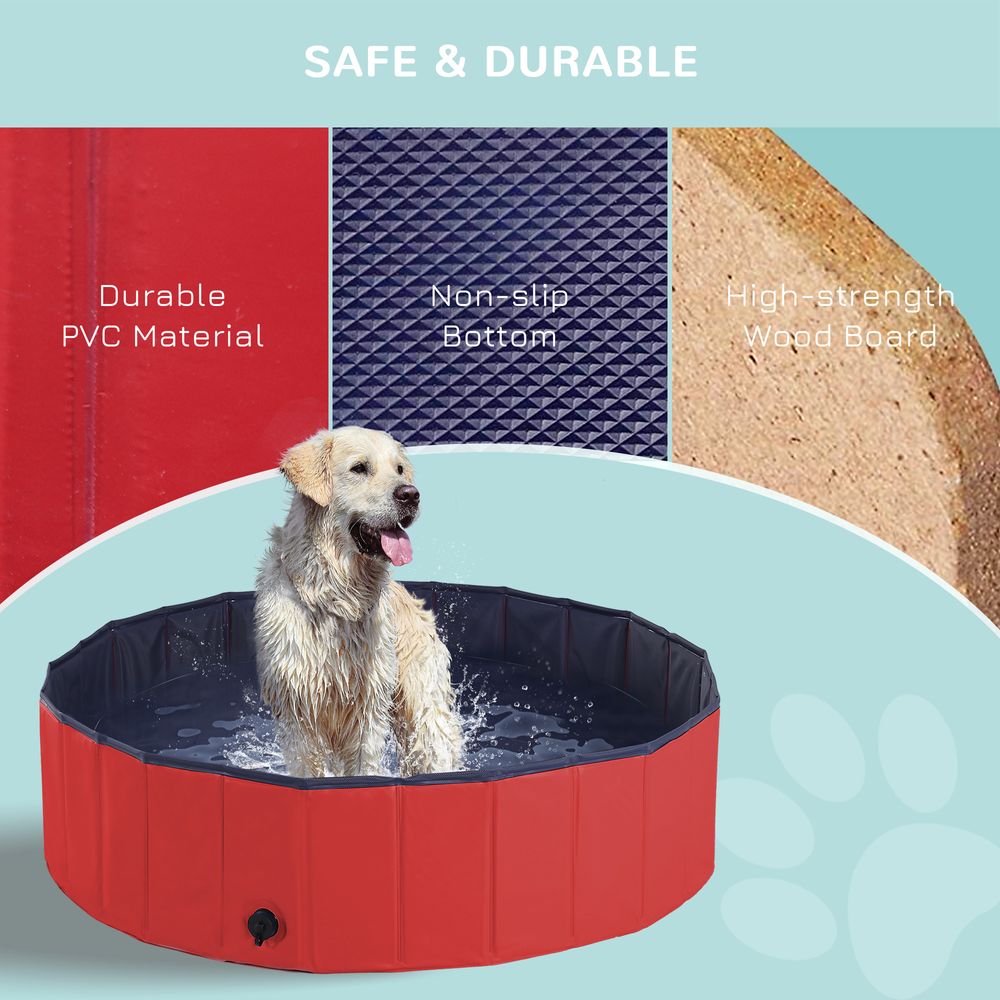 Pet Paddling Pool Cat Dog Indoor/ Outdoor Foldable 120cm Diameter Red Pawhut