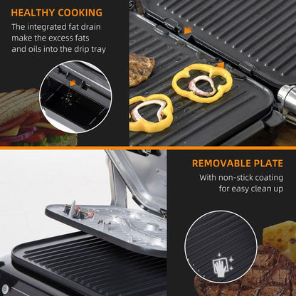 Health Grill & Panini Press, 2100W w/ 180  Flat Open 8 Automatic Settings