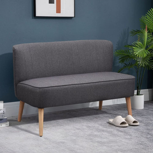 Modern Double Seat Sofa Loveseat Couch Padded Linen Wood Legs, Dark Grey