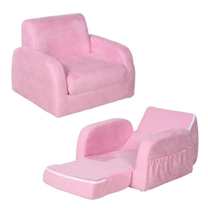 2 In 1 Kids Armchair Sofa Bed Fold Out Padded Wood Frame Bedroom Pink