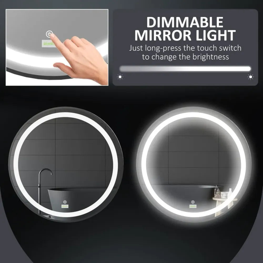 LED Smart Bathroom Mirror Wall Mounted Round Vanity Mirror w/ Lights, Black