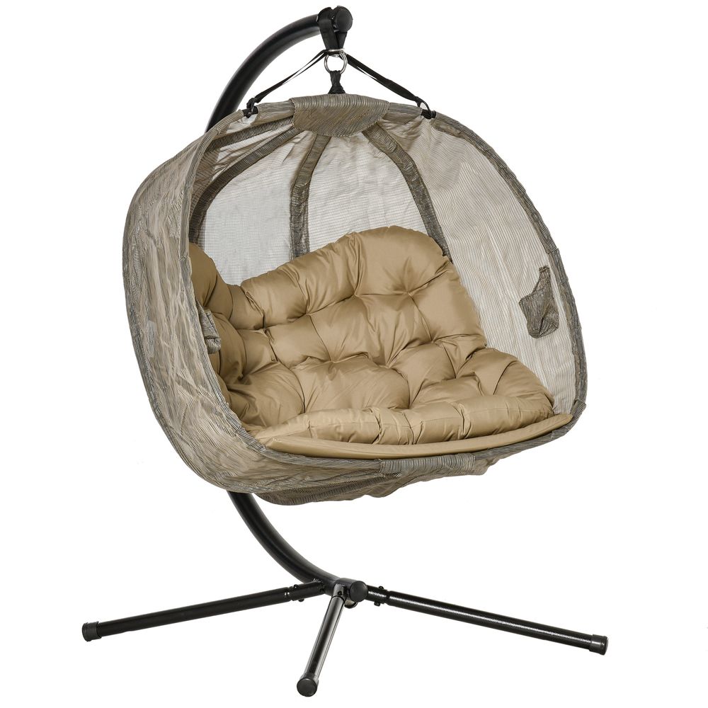 Double Hanging Egg Chair 2 Seaters Swing Hammock w/ Cushion, Brown