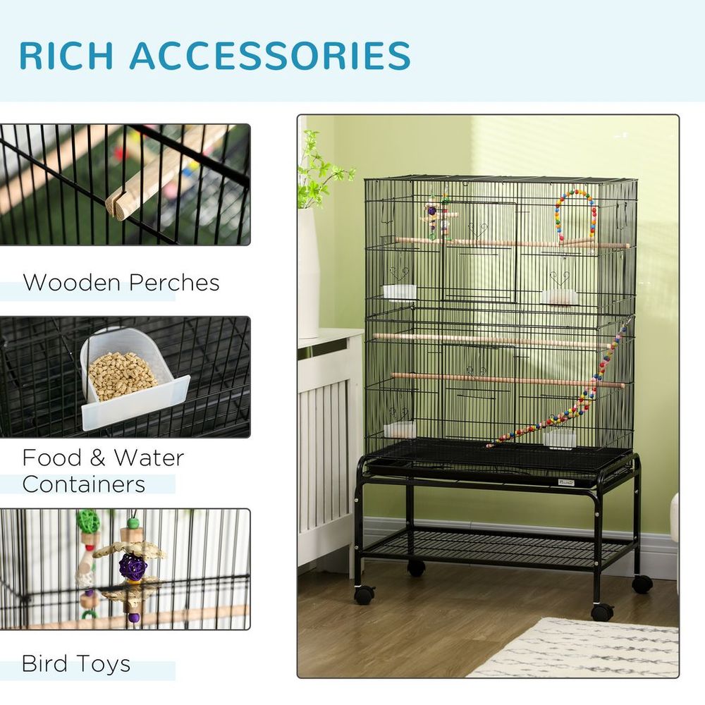 Bird Cage, with Stand, Wheels, Toys, for Budgies, Finches, Parakeets