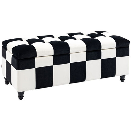 114 x 47 x 47cm Velvet Storage Ottoman, Button-tufted Footstool Box