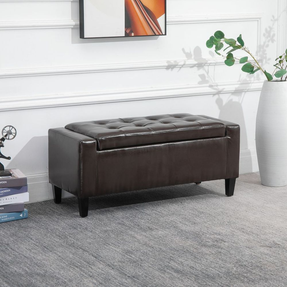 Deluxe PU Leather Storage Ottoman Bench Footrest Stool Large Storage Space