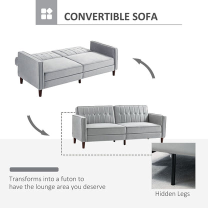 HOMCOM Convertible Sofa Futon Velvet-Touch Tufted Couch Sofa Bed Split Back Grey