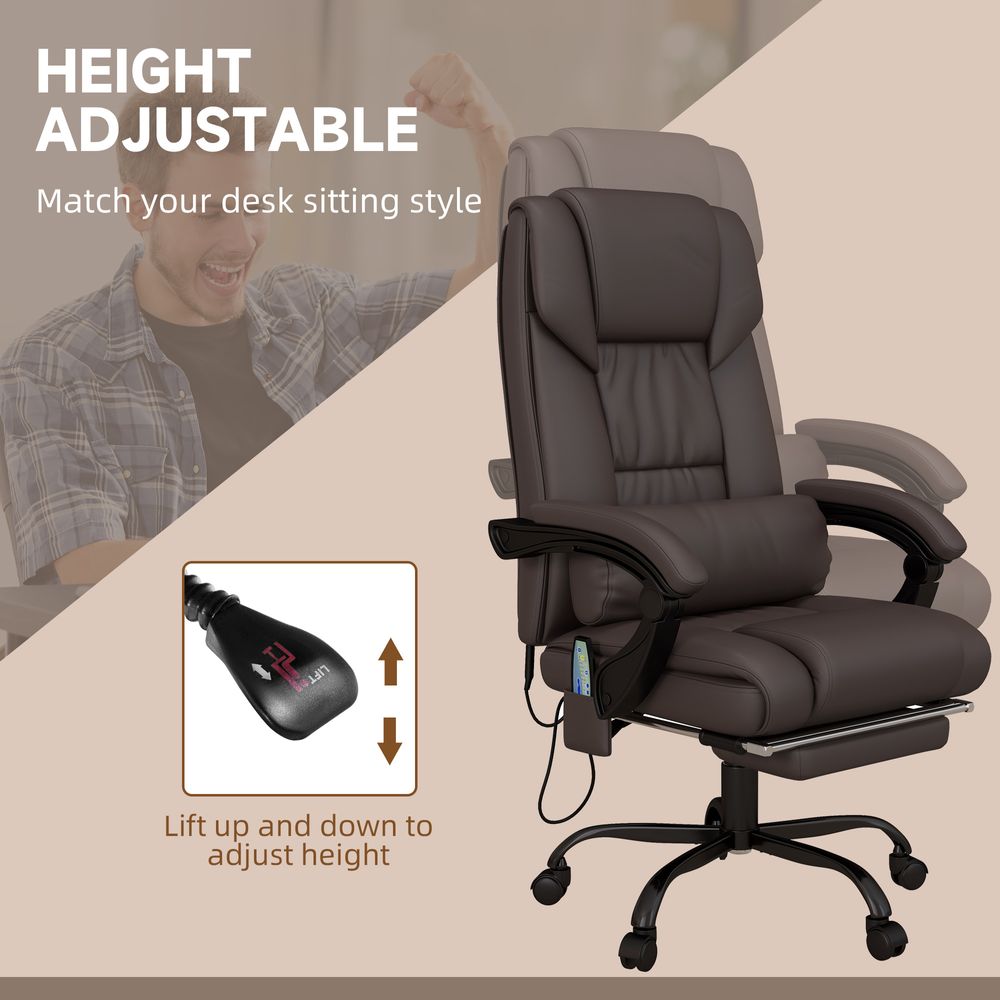 PU Leather Massage Office Chair with 6 Vibration Points Adjustable Height Brown