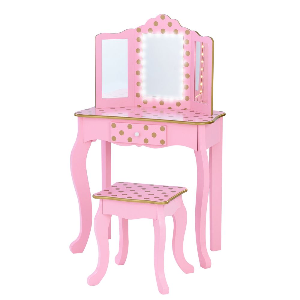 Fantasy Fields Kids Play Vanity Set & Lights Light Pink/Rose Gold TD-11670LL