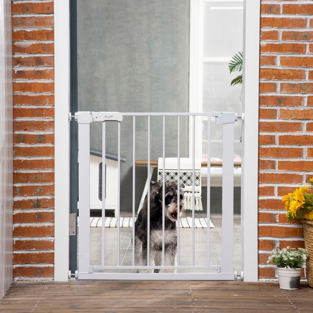 Pet Safety Gate Door Barrier Dog Metal Pet Barrier for Doorway White 75-82 cm