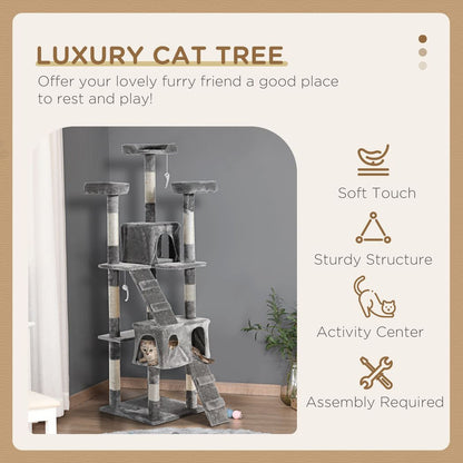 PawHut Cat Tree Scratcher Activity Centre, Condo Scratching Post Toy Bed