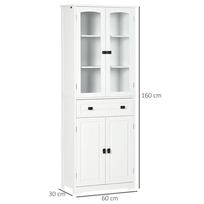 Kitchen Cupboard Storage Cabinet Adjustable Shelves, Glass Door, 160cm