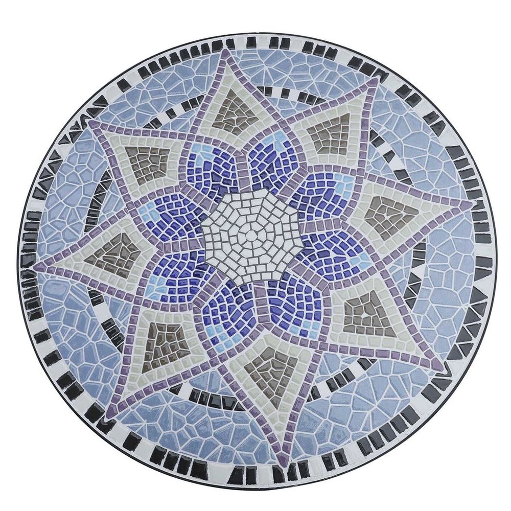 Garden Table, Mosaic Round Patio Side Table with 60cm Ceramic Top