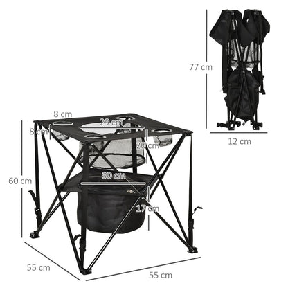 Folding Camping Table Picnic Table w/ Built-in Cooler & Carry Bag Outsunny