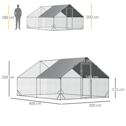 Walk In Chicken Run Large Galvanized Chicken Coop w/ Cover 3 x 4 x 2m Pawhut