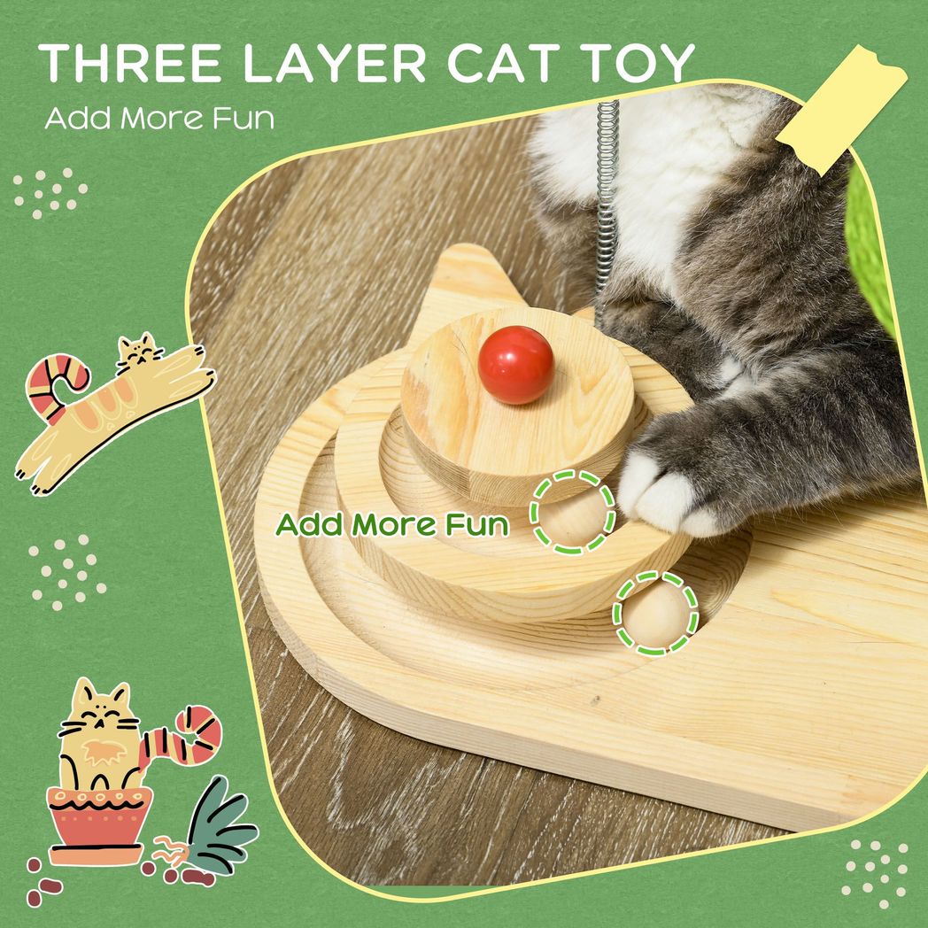 PawHut Mushroom-Shaped Cat-Scratching Post for Indoor Cats with Toy Balls