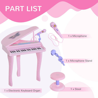 37 Key Musical Mini Piano Electrionic Keyboard Microphone Stool Pink