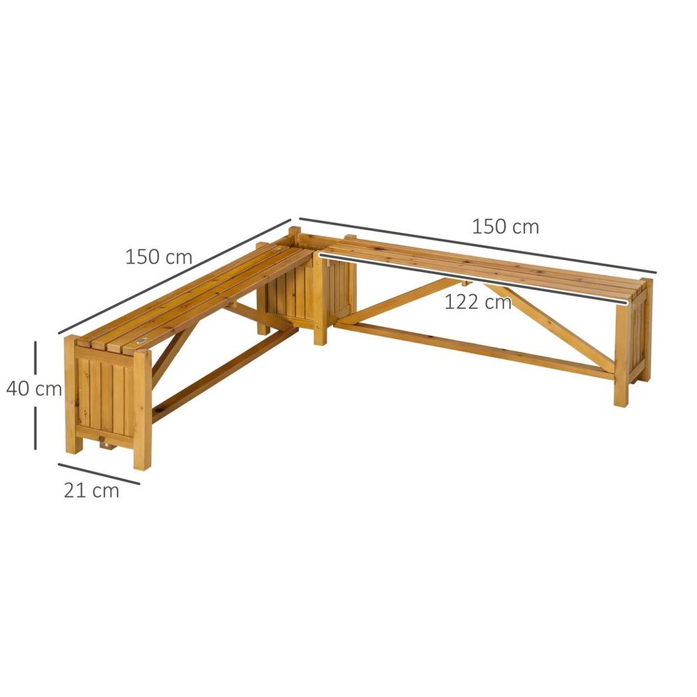 Wooden Garden Corner Bench with Planter, Garden Bench Seat for Patio