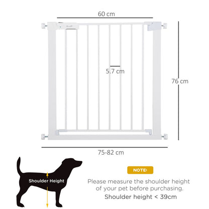 Pet Safety Gate Door Barrier Dog Metal Pet Barrier for Doorway White 75-82 cm