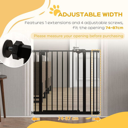 PawHut Adjustable Safety Gate w/ 1 Extensions and Four Adjustable Screws, Black