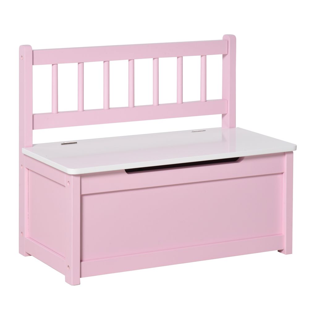 2-in-1 Wooden Toy Box Kids Seat Bench Storage Chest w/ Pneumatic Rod