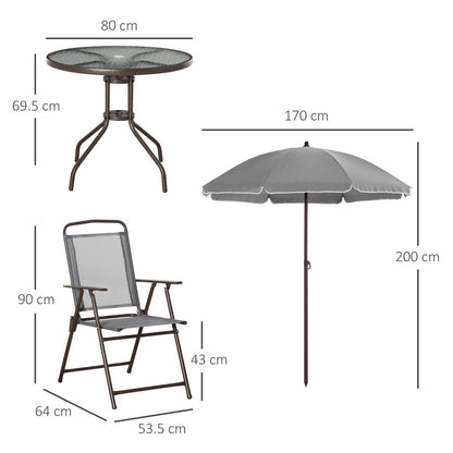 6Pc Patio Dining Set with Umbrella, 4 Folding Chairs Glass Table