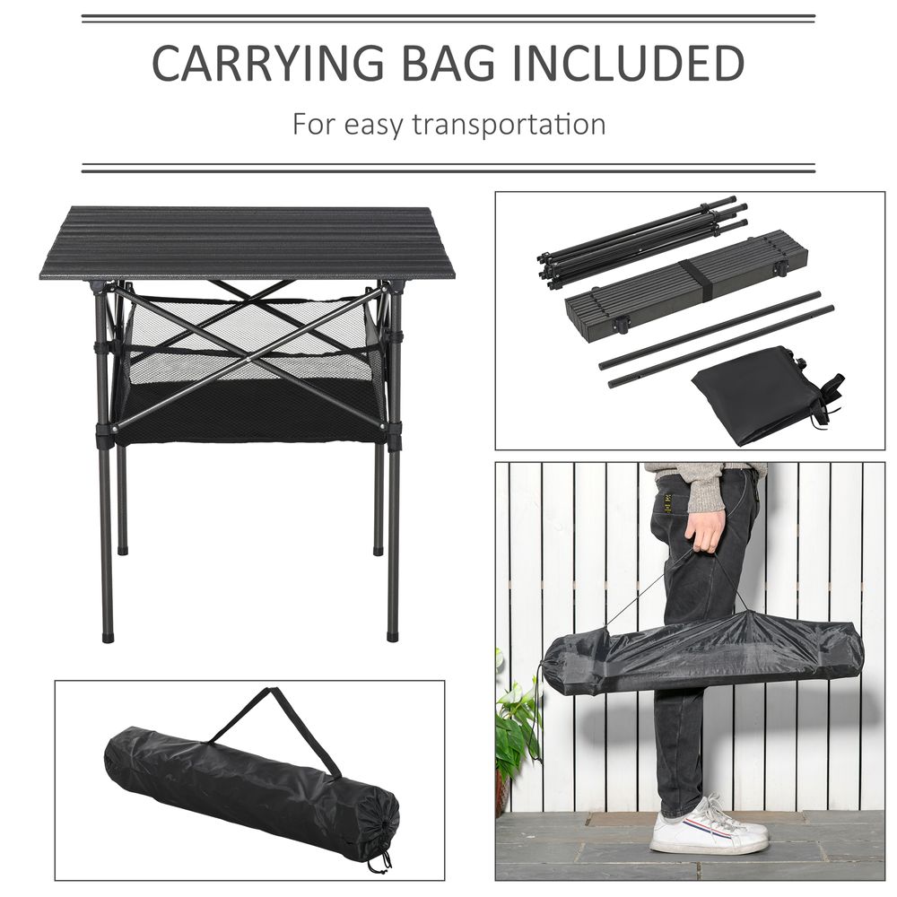 Aluminum Camping Table Roll-Top Folding Table Picnic Table w/ Mesh  Bag, Black