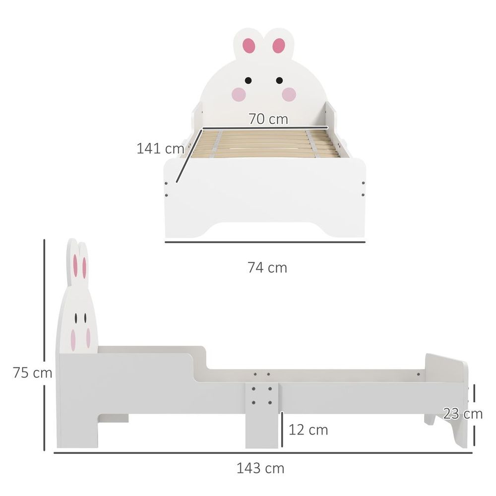 Toddler Bed, Kids Bedroom Furniture, Rabbit Design - White