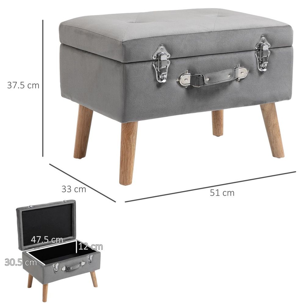 Velvet-Touch Suitcase Storage Stool Ottoman Suitcase 2 Latches Wood Legs