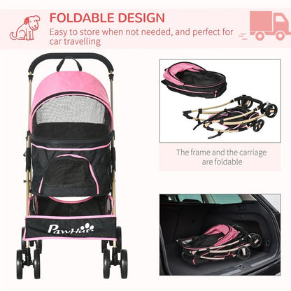 PawHut Detachable Pet Stroller with Rain Cover for Small and Tiny Dogs, Pink