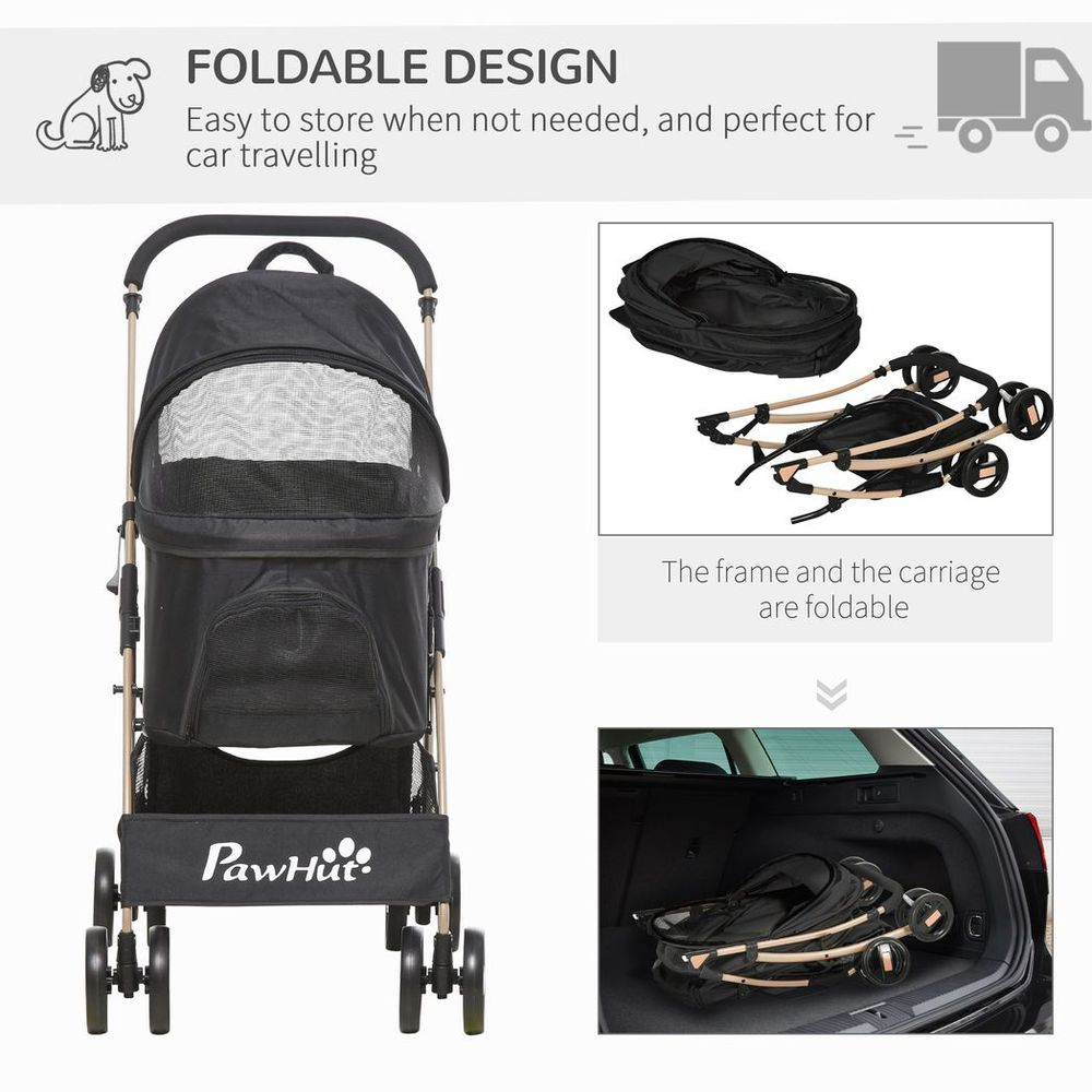 PawHut Detachable Pet Stroller with Rain Cover for Small and Tiny Dogs, Black