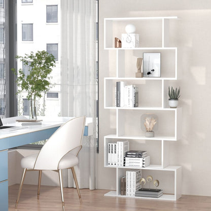 Particle Board 6-Tier Asymmetrical Shelving Unit White