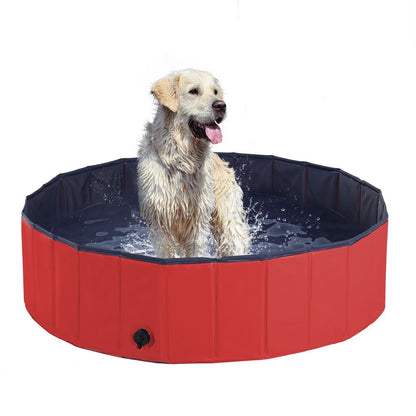 Pet Paddling Pool Cat Dog Indoor/ Outdoor Foldable 120cm Diameter Red Pawhut