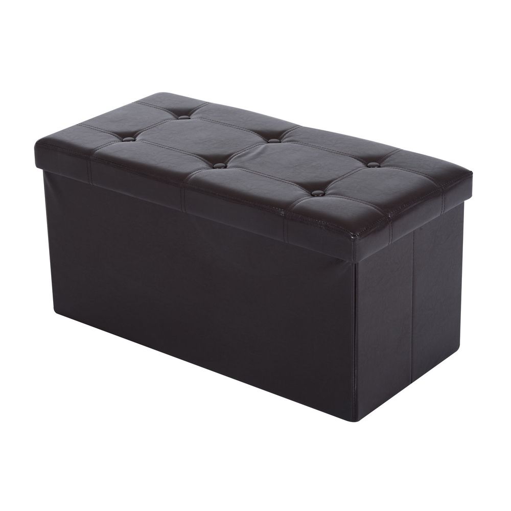 Folding Faux Leather Storage Cube Ottoman Bench Seat Brown