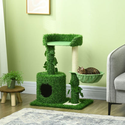 PawHut 77cm Cat Tree for Indoor Cats with Green Leaves, Scratching Posts Condo