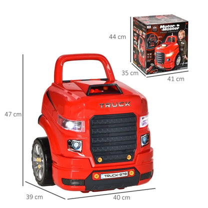 Kids Truck Engine Toy Set w/ Horn, Light, Car Key for 3-5 Years Old Red