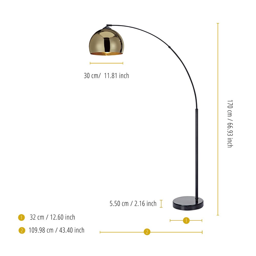 Arquer LED Standard Arc Curved Floor Lamp, Modern Lighting, Gold