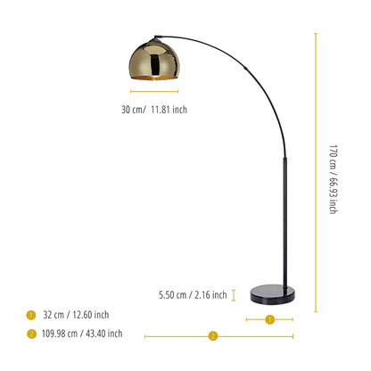 Arquer LED Standard Arc Curved Floor Lamp, Modern Lighting, Gold