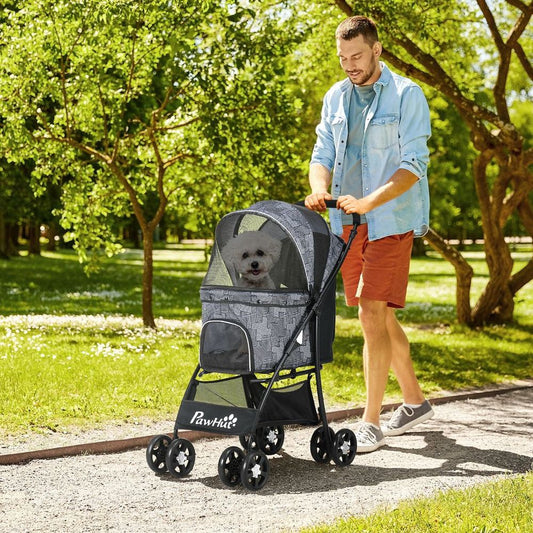 PawHut Foldable Dog Stroller w/ Large Carriage, Universal Wheels, Brakes - Grey