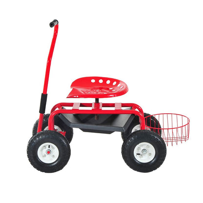 Gardening Planting Rolling Cart with Tool Tray-Red