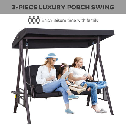 3 Seater Garden Swing Chair Patio Swing Bench w/ Cup Trays Black